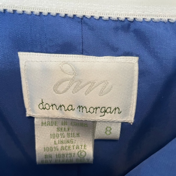 Donna Morgan Silk Classic Blue and White Dress - Picture 5 of 9